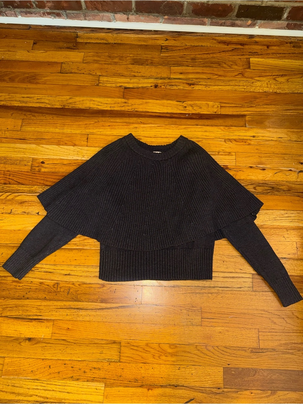 LOFT Charcoal Layered Ribbed Crewneck Sweater